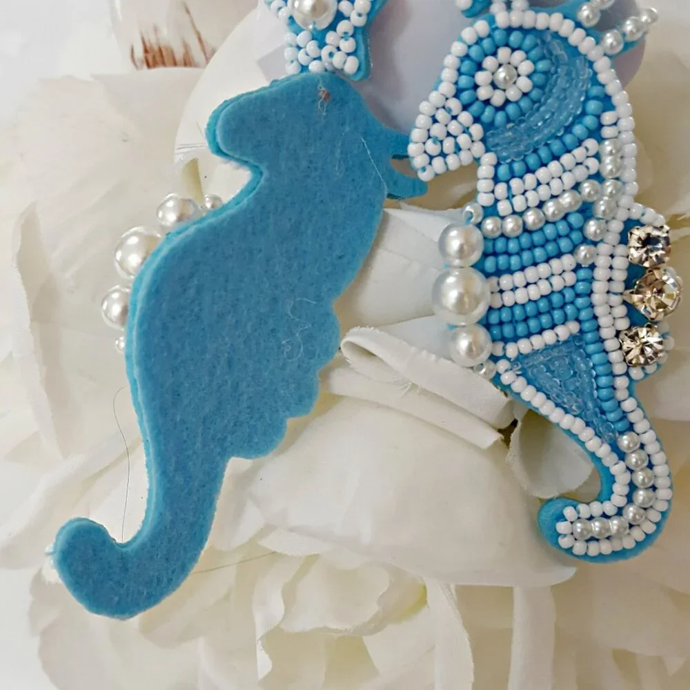 NEW! HAND BEADED Rice BALL STATEMENT SEAHORSE EARRINGS